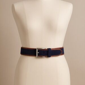 Vera Pelle | Navy blue suede & brown leather trim belt silver buckle belt